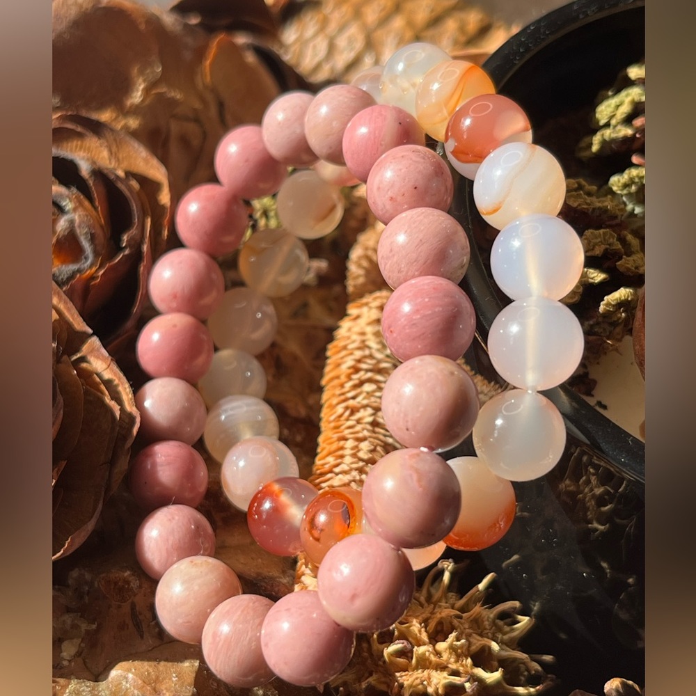 8mm Sakura agate rhodonite bracelet set‎